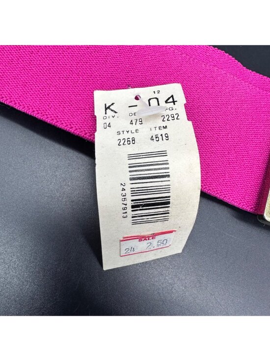Vintage Elastic Stretch Belt 1980s Color Block Buckle Small Hot Pink Retro Chic main image 9